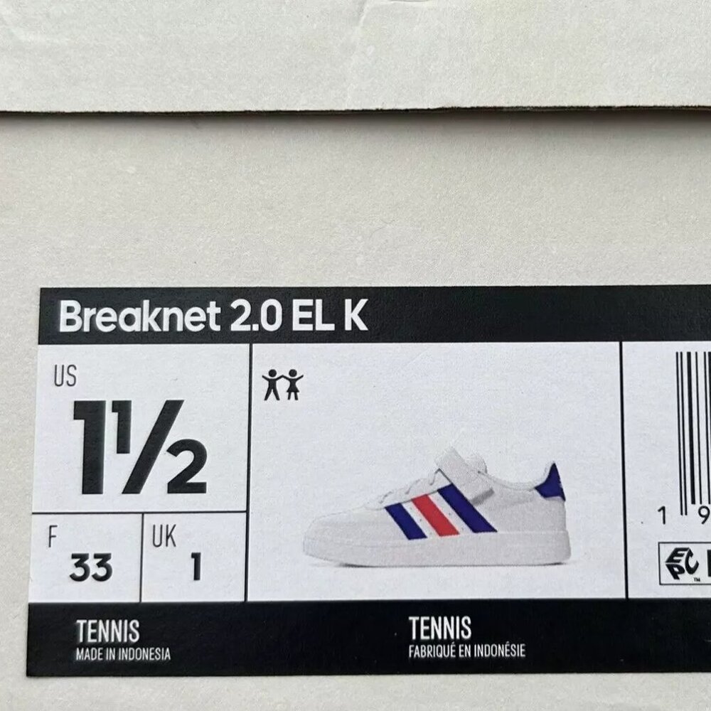Adidas Breaknet Youth Boy's/Girl's‎ Slip on Sneakers Size 1.5 White/Multi Shoes - Picture 11 of 15